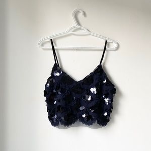2/$20 Zara sequin and lace navy blue crop top